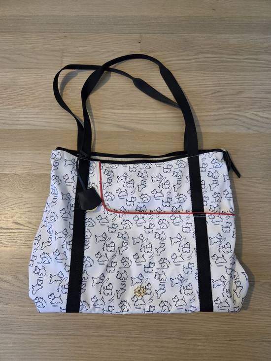 RADLEY LONDON Handbags - RADLEY LONDON White Tote with Black Scottie Print and Red Trim